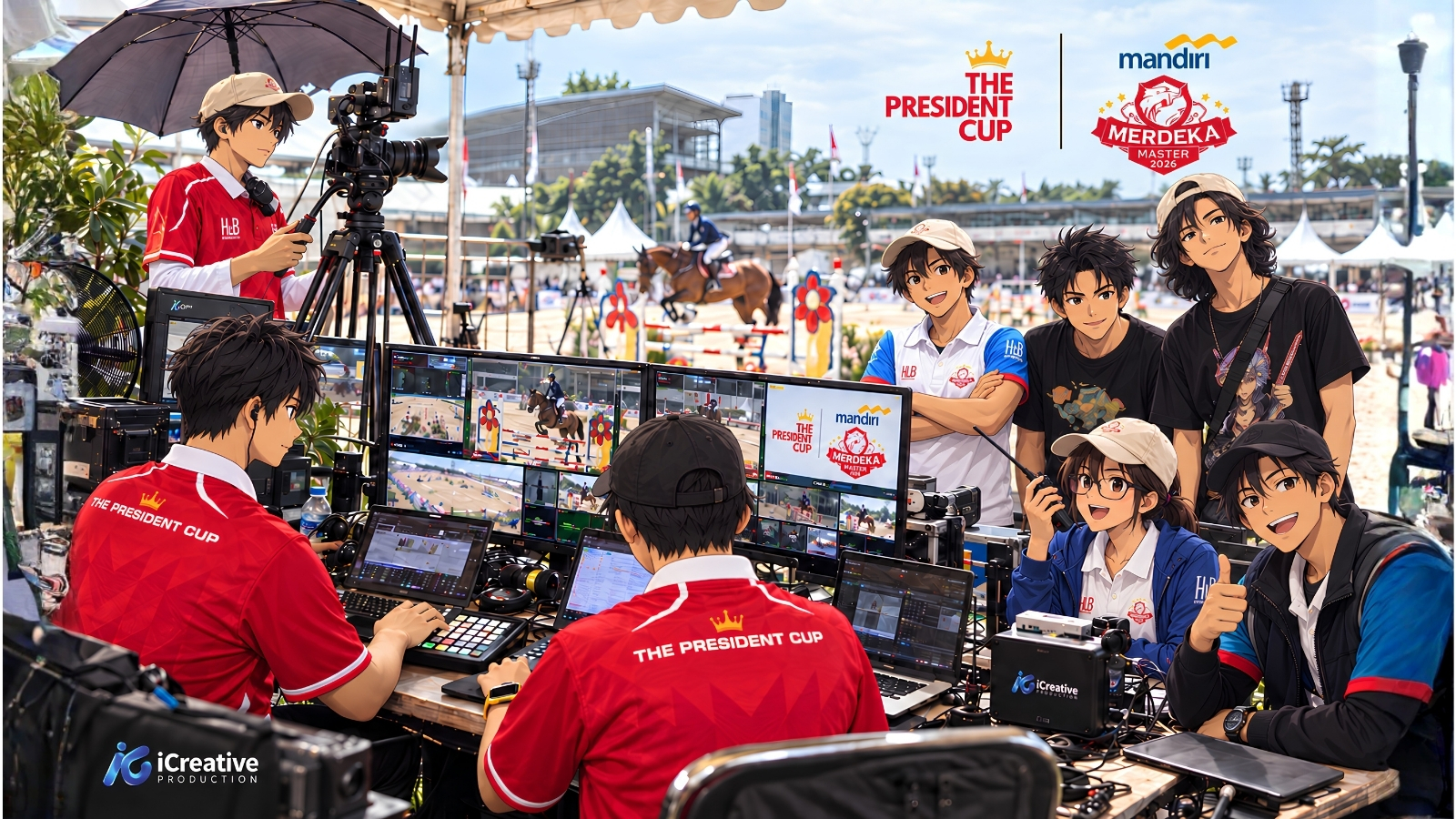 Tim i Creative Production saat menangani live streaming dan multicamera Mandiri Merdeka Master 2026 – The President Cup di HUB Indonesia