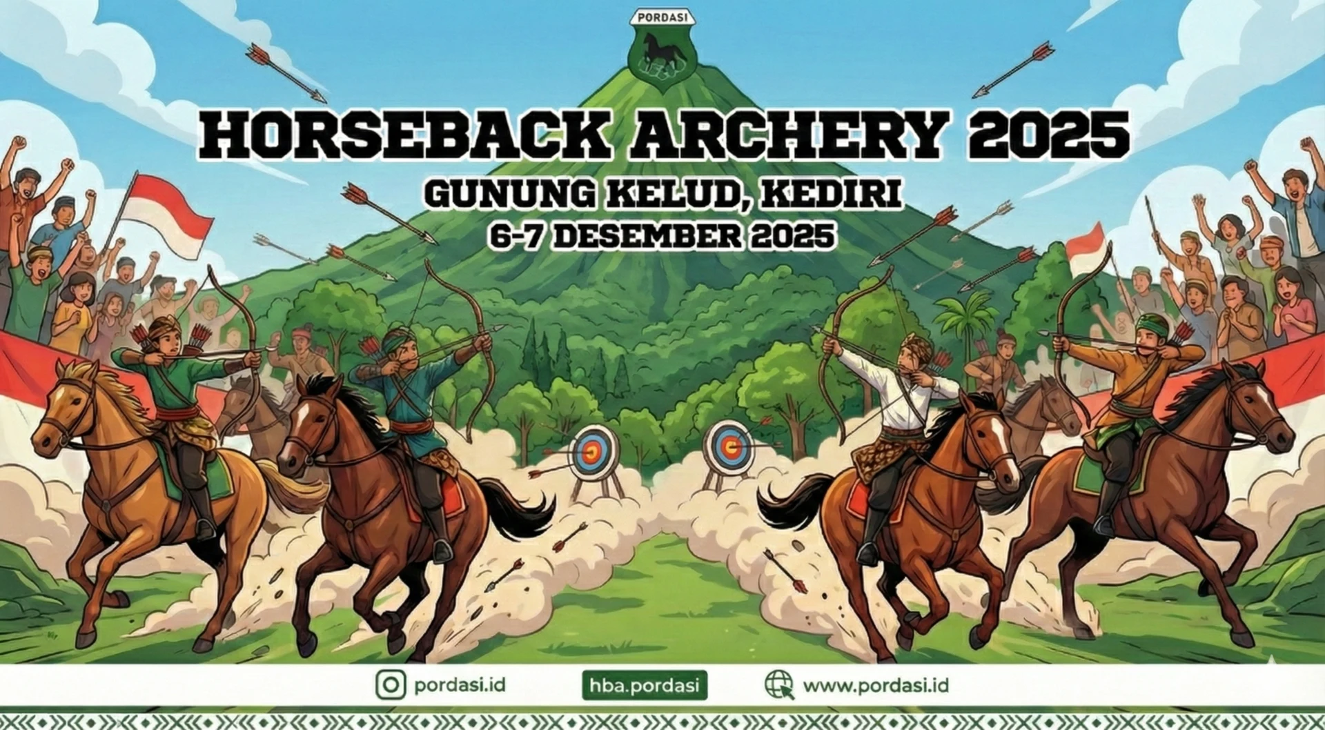 Ilustrasi panahan berkuda Gunung Kelud Kediri 6–7 Desember 2025